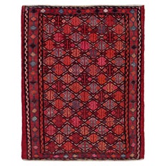Petit tapis persan Kilim datant d'environ 1910 - Design en laine bleu orange rose rouge - 91463