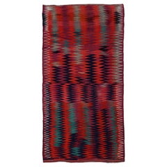 Persian Kilim Small Rug Circa 1910 - Wool Black Blue Red Design - 91474