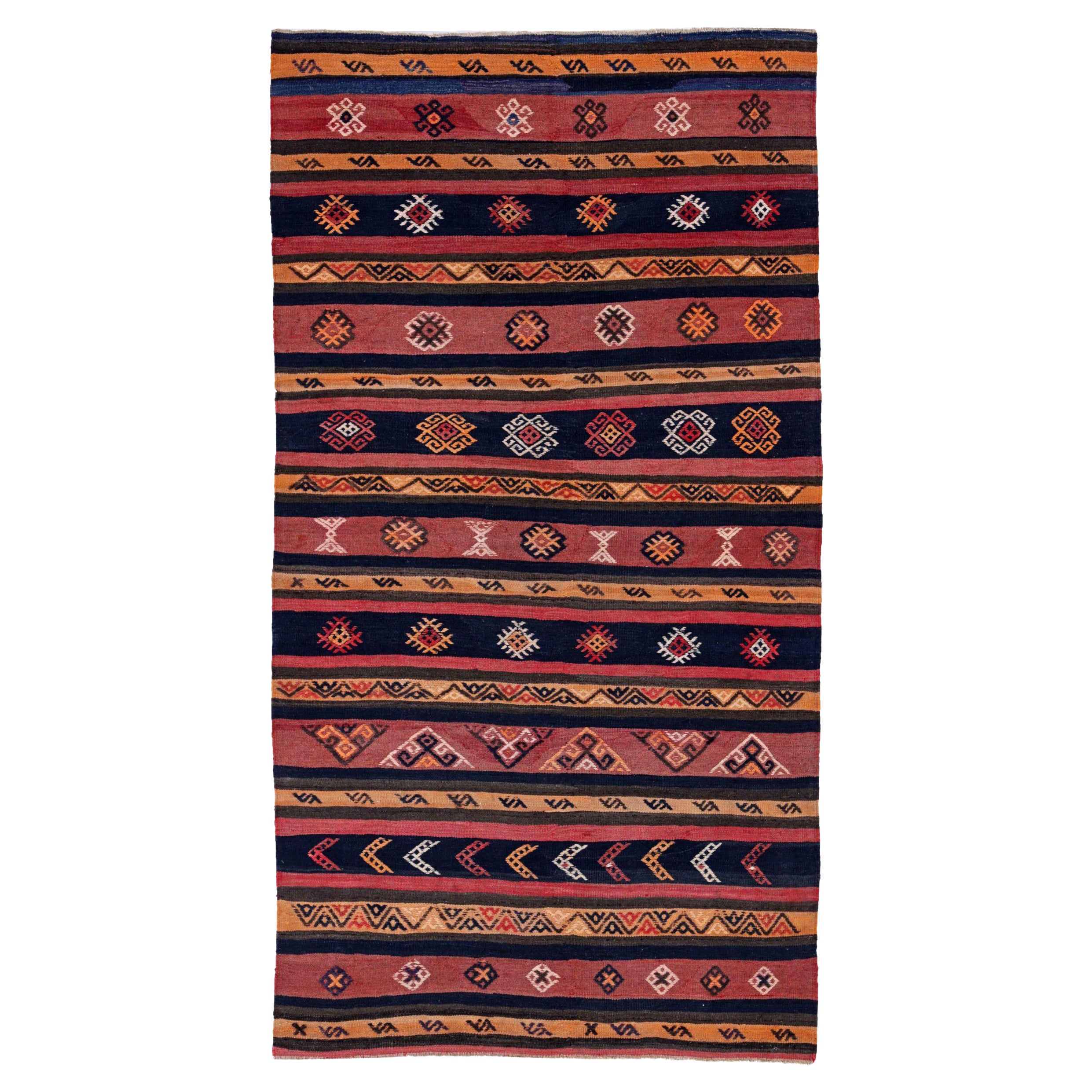 Rug & Kilim persiano del 1910 - Lana blu navy, rosa, giallo - 91475