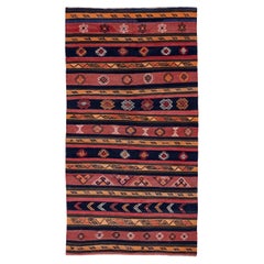 Rug & Kilim persiano del 1910 - Lana blu navy, rosa, giallo - 91475