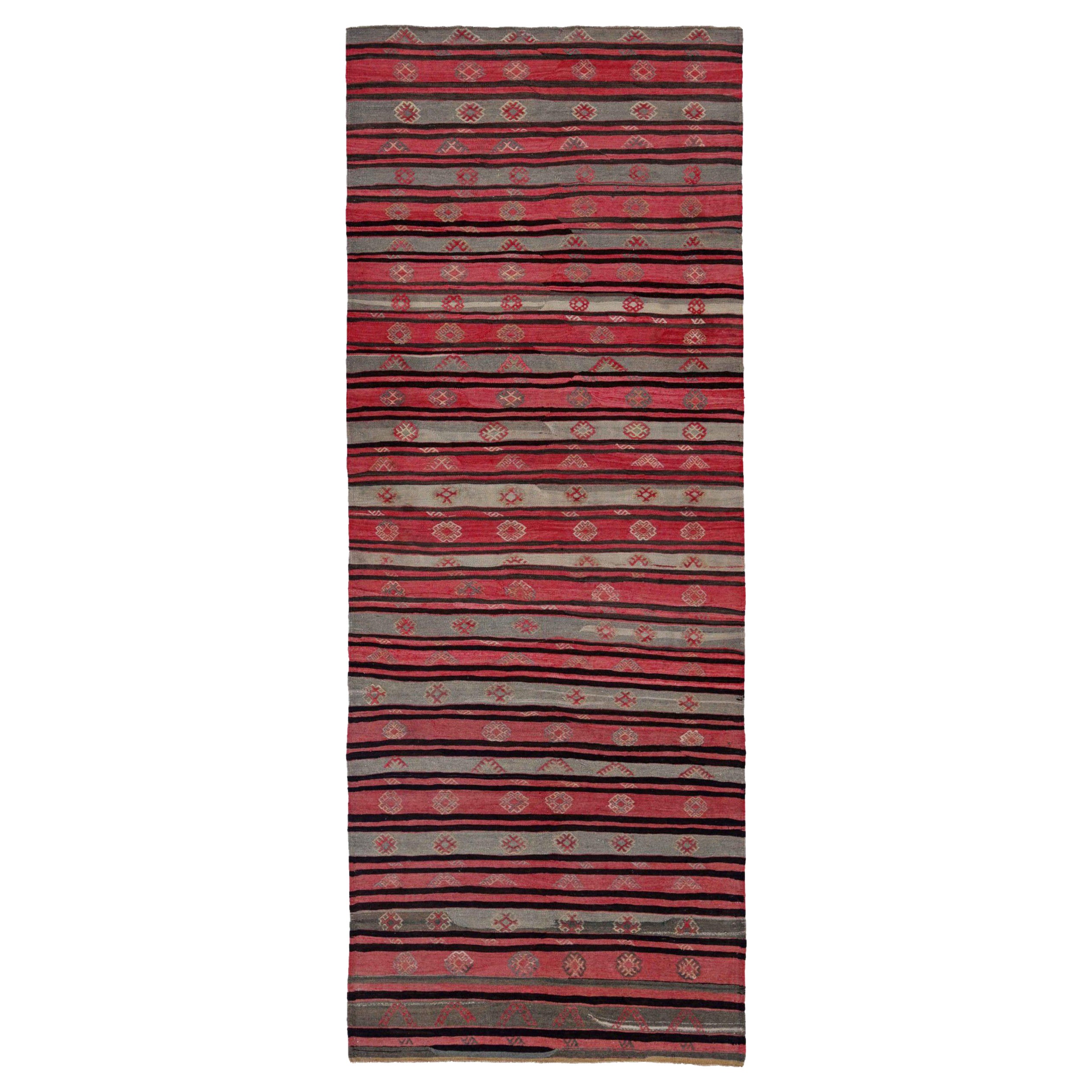 Persische Kelim-Teppiche um 1910 - Wolle Schwarz Grau Rosa Design - 91465