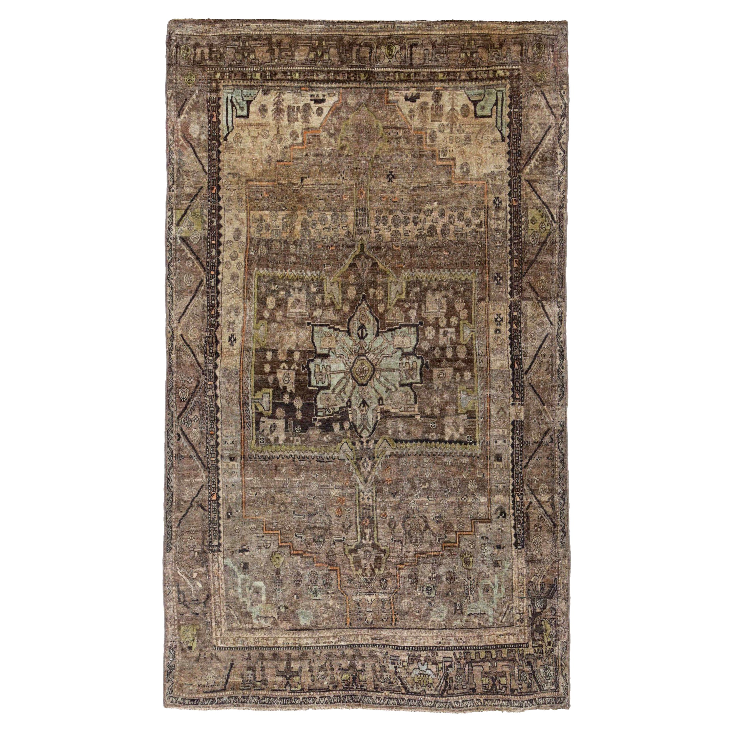 Persischer Bijar Small Teppich - Wolle Braun Elfenbein Design - 91466