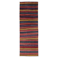 Tappeto Persiano Kilim Runner - Lana Blu Rosa Giallo Design - 91479
