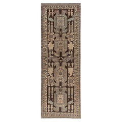 Persischer Aserbaidschan Läufer Teppich - Wolle Braun Elfenbein Design - 91480