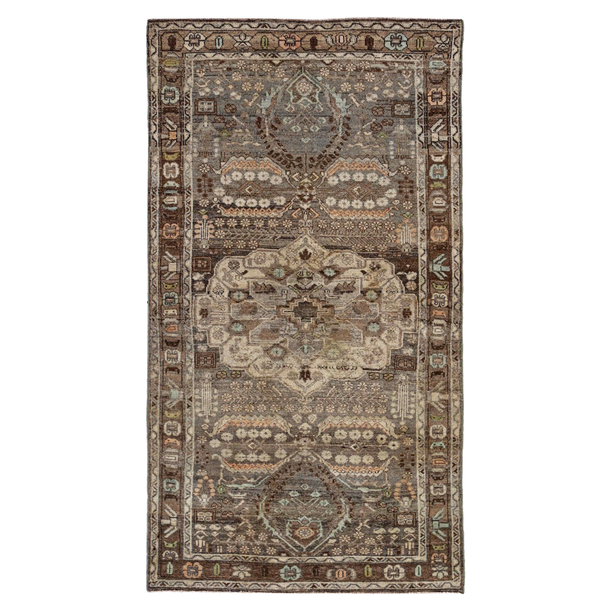 Persischer Bijar Small Teppich - Wolle Braun Elfenbein Design - 91494