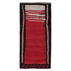 Persischer Kelim-Teppich Circa 1910 - Wolle Schwarz Elfenbein Rot Design - 91486