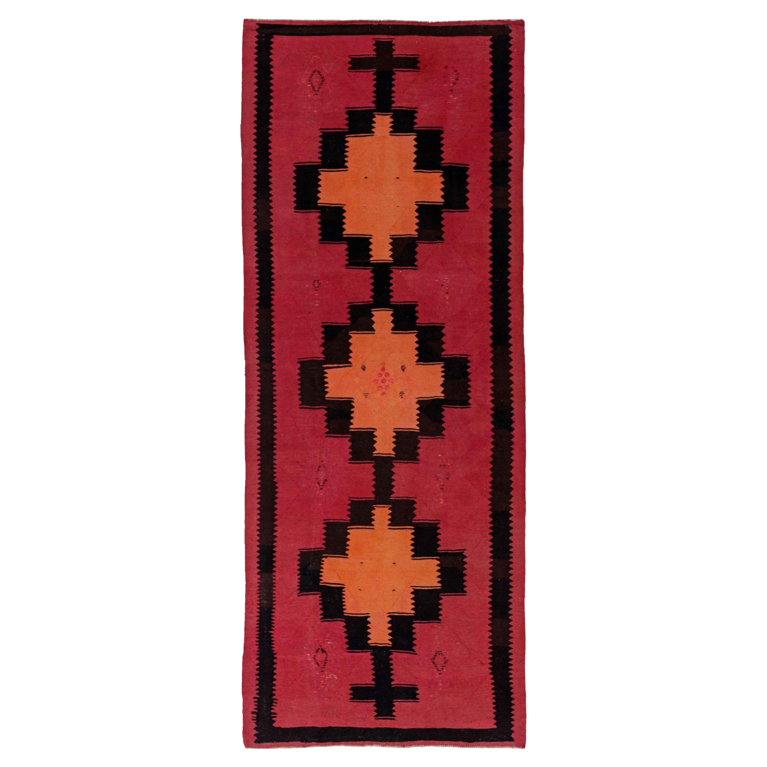 Persische Kelim-Teppiche um 1910 - Wolle Schwarz Orange Rosa Design - 91490