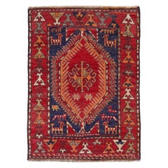 Alfombra Persa Kilim Pequeña Circa 1910 - Lana Azul Naranja Rojo Design - 91500