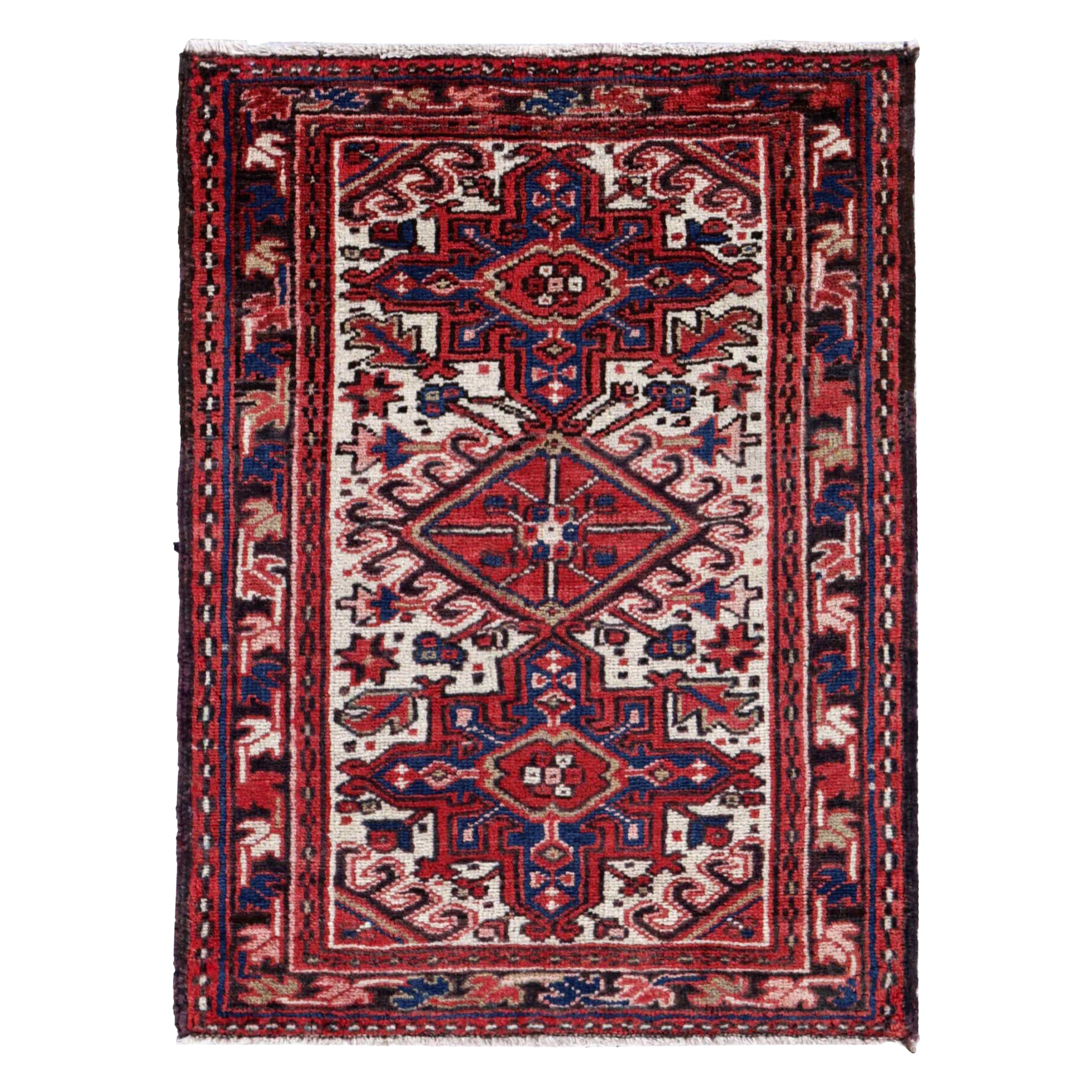 Persian Heriz Small Rug - Wool Blue Ivory Red Design - 91501 For Sale