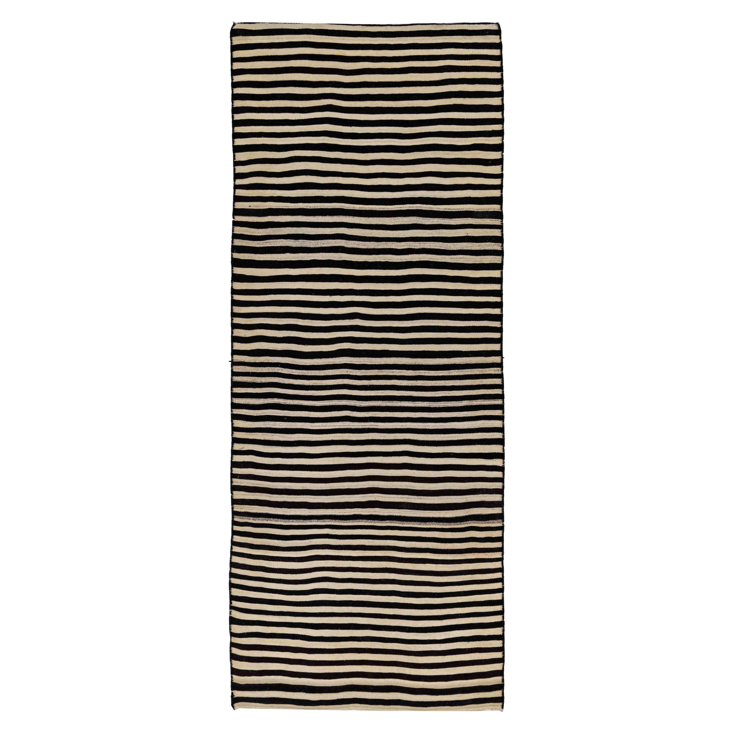 Persische Kelim-Teppiche um 1910 - Wolle Schwarz Elfenbein Design - 91502