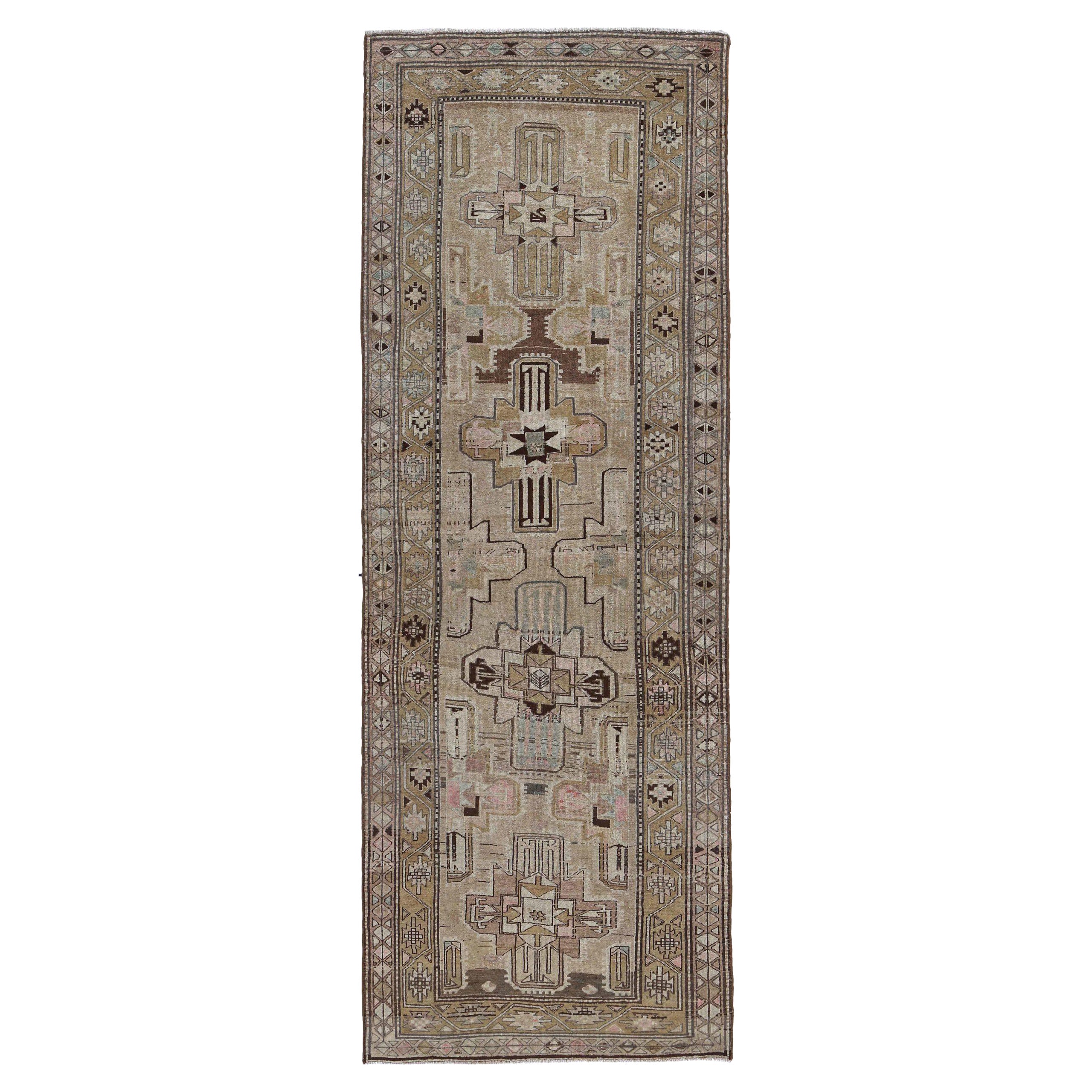 Persischer Aserbaidschan-Läufer aus Wolle – elfenbeinfarbenes Design – 91528