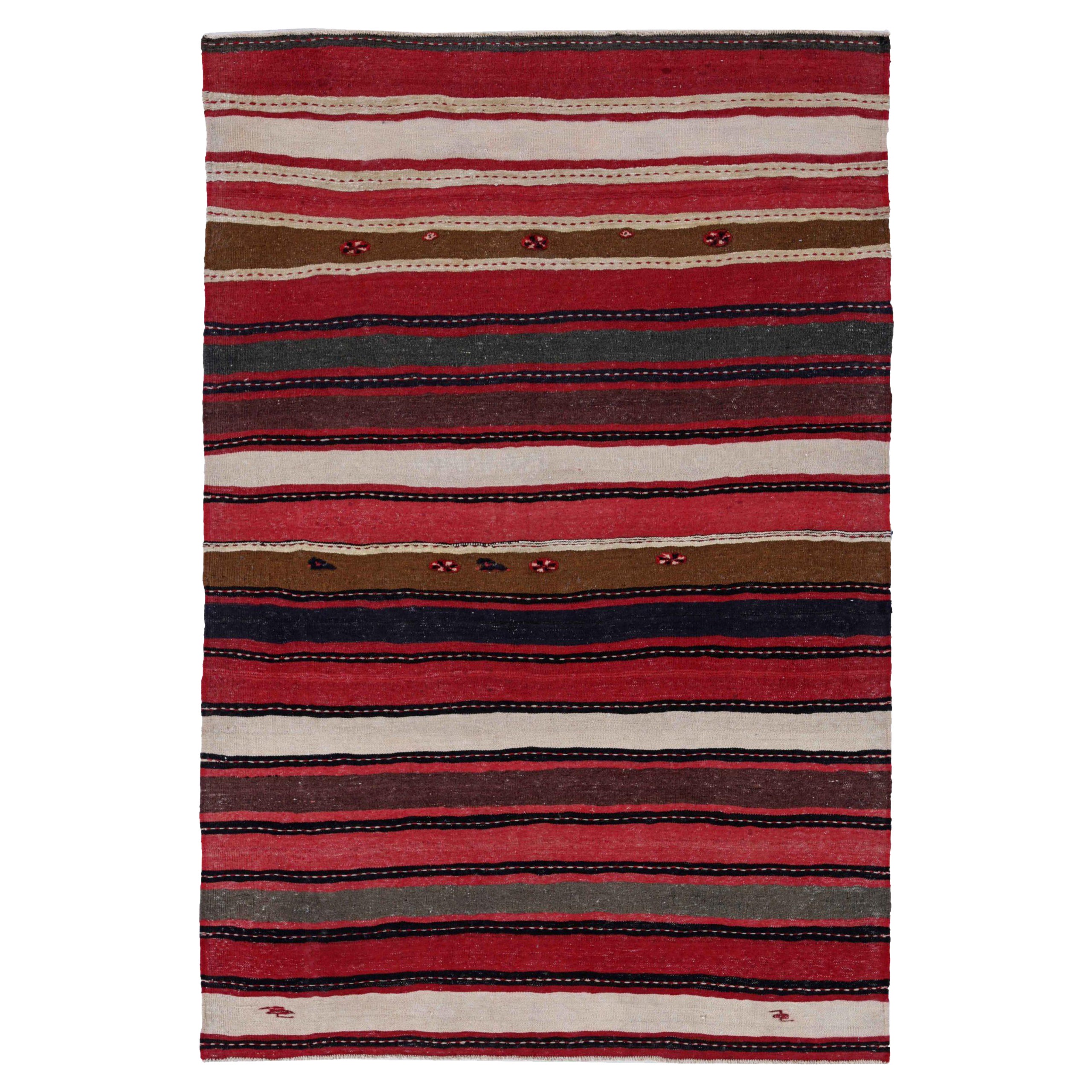 Petit tapis persan Kilim vers 1910 - Laine ivoire rose rouge motif rouge - 91519