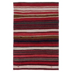 Petit tapis persan Kilim vers 1910 - Laine ivoire rose rouge motif rouge - 91519