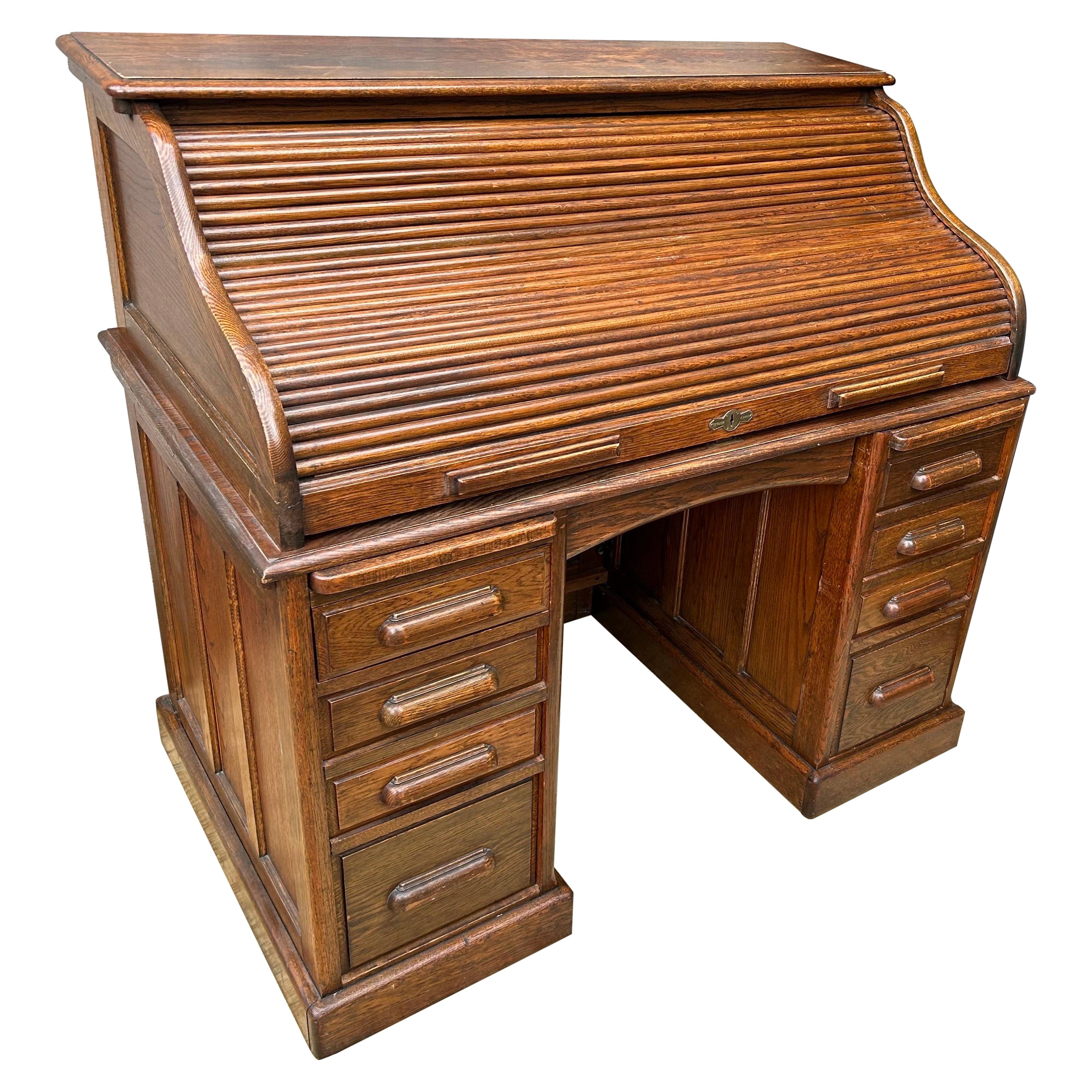 Arts & Crafts Solid Oak Roll Top Desk