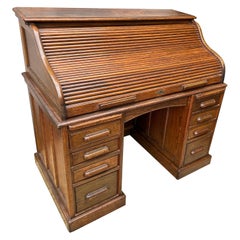 Arts & Crafts Solid Oak Roll Top Desk