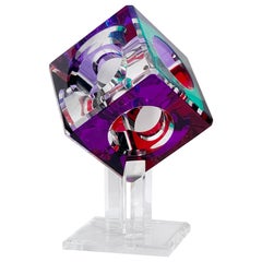 Haziza Lucite Large Cube Modern Sculpture 1994