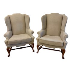 Superb Pair of Antique Wing Chairs on Quality Mahogany Cabriole Legs
