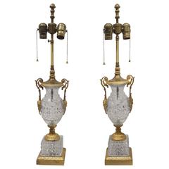 Pair of Empire Crystal and Gilt Bronze French Lamps, circa 1900