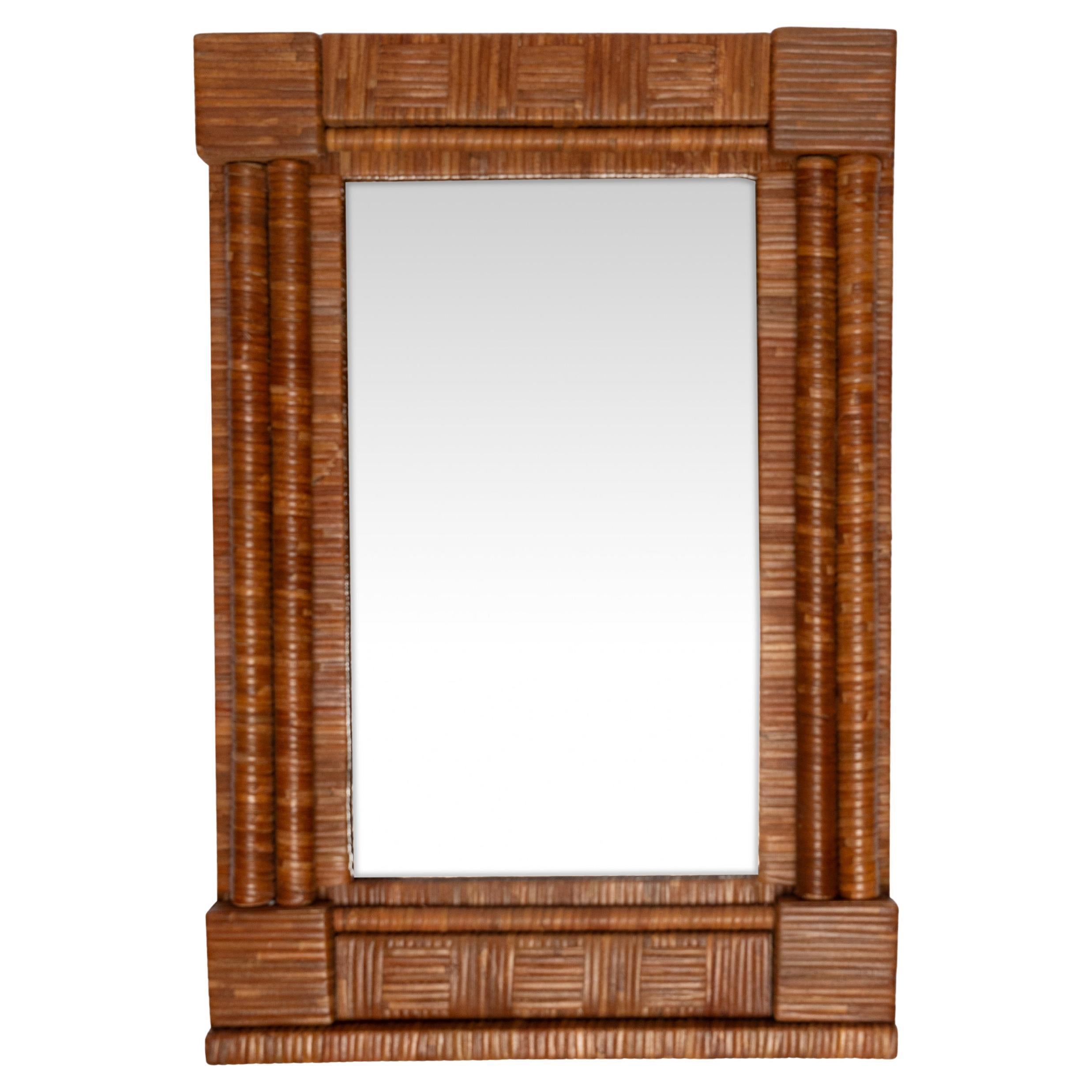 Column Mirror, Rattan, Elegant