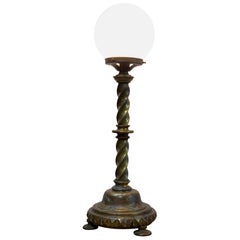 Antique A Nineteenth Century Gothic Table Lamp with Spherical Glass Shade