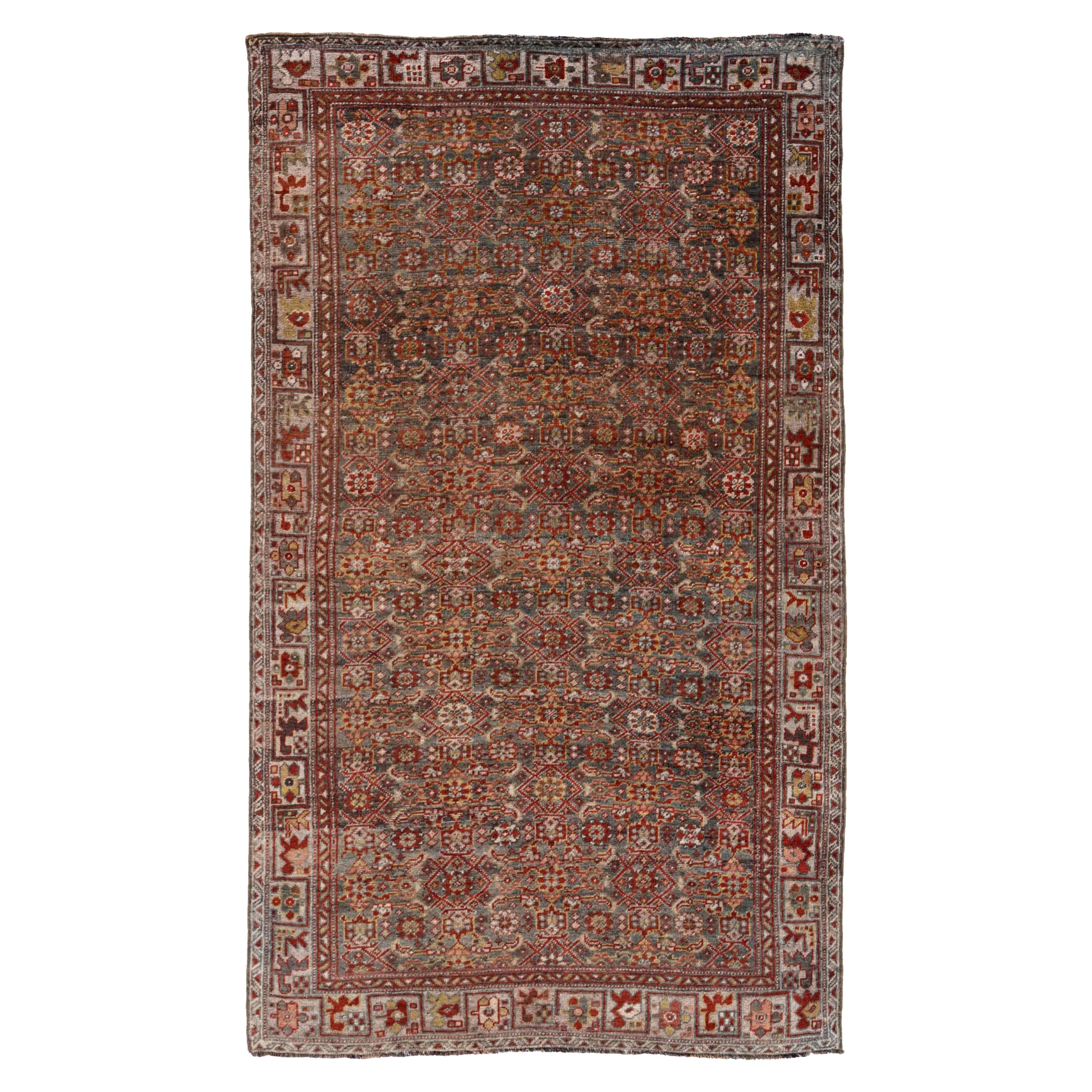 Alfombra Persa Bijar Small - Lana Gris Marfil Rojo Design - 91498