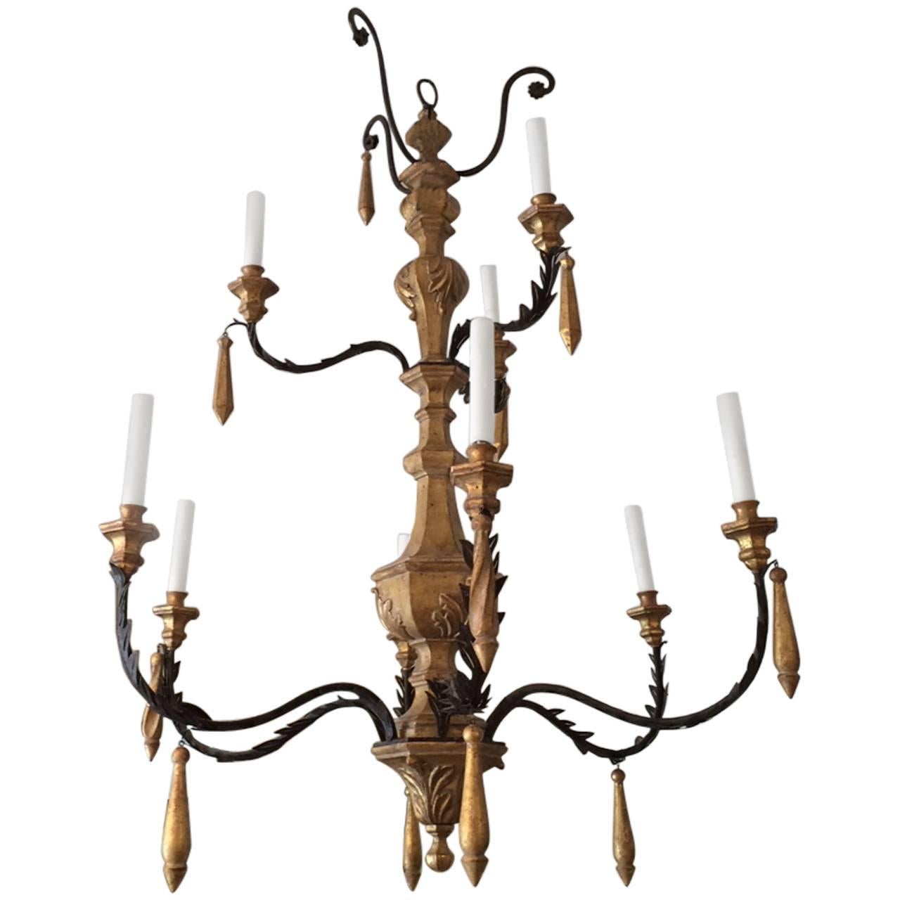Monumental French Giltwood and Iron Chandelier