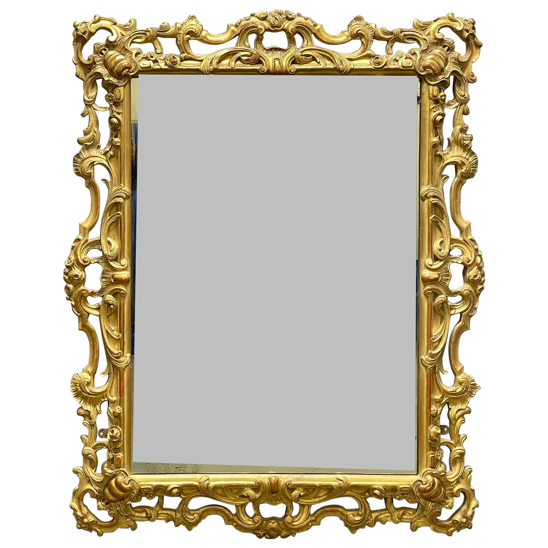 19th Century Rococo Hand Carved wood Gilt Mirror