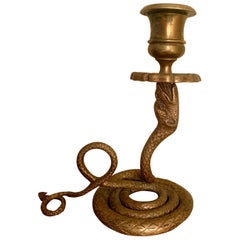 Antique French Brass Serpent Snake Candle Holder