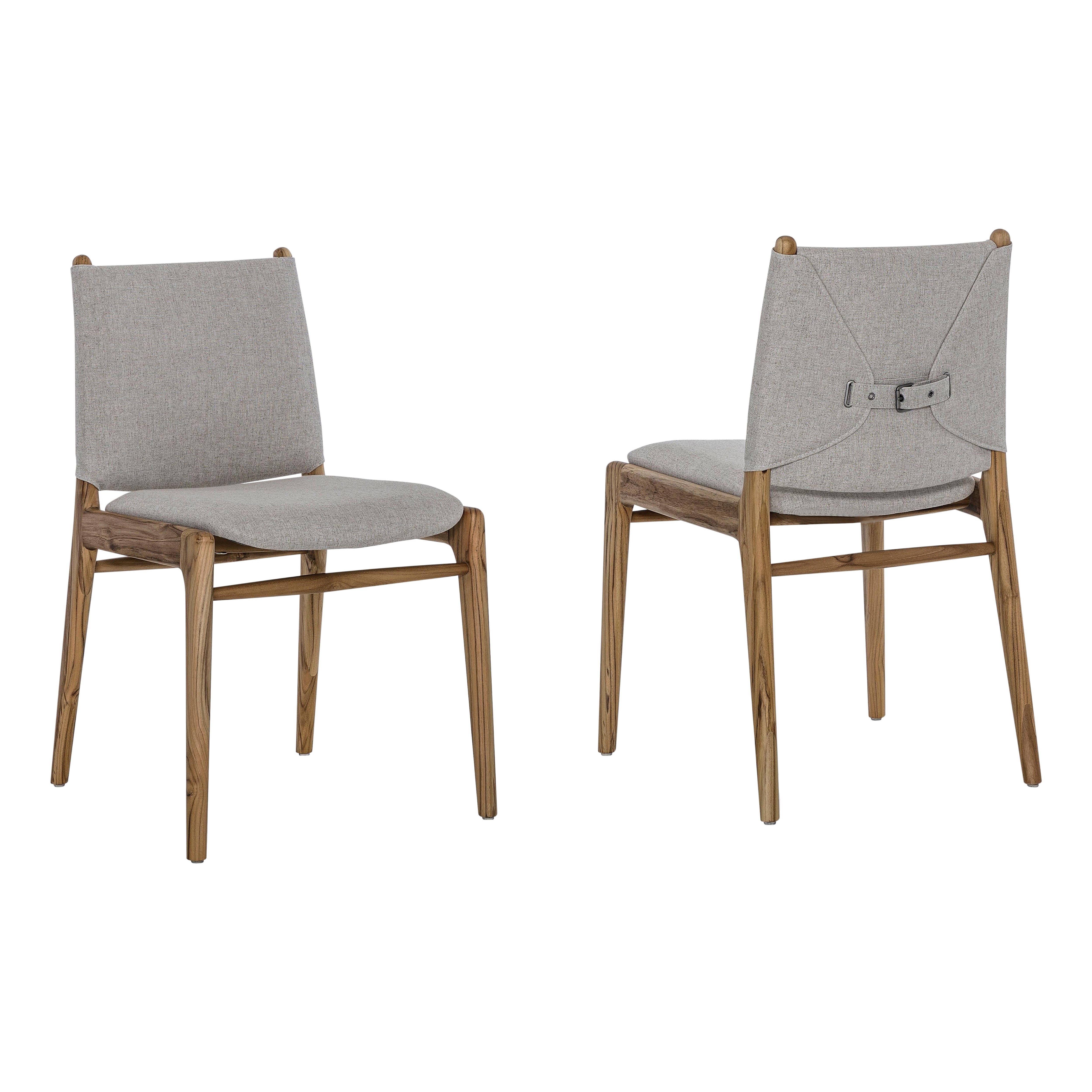 Pair of Customizable Teak Dining Chairs with Oatmeal Upholstery - Cappio Line