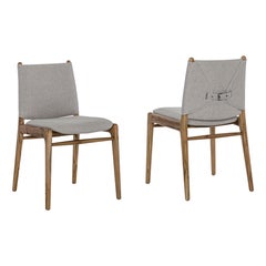 Pair of Customizable Teak Dining Chairs with Oatmeal Upholstery - Cappio Line