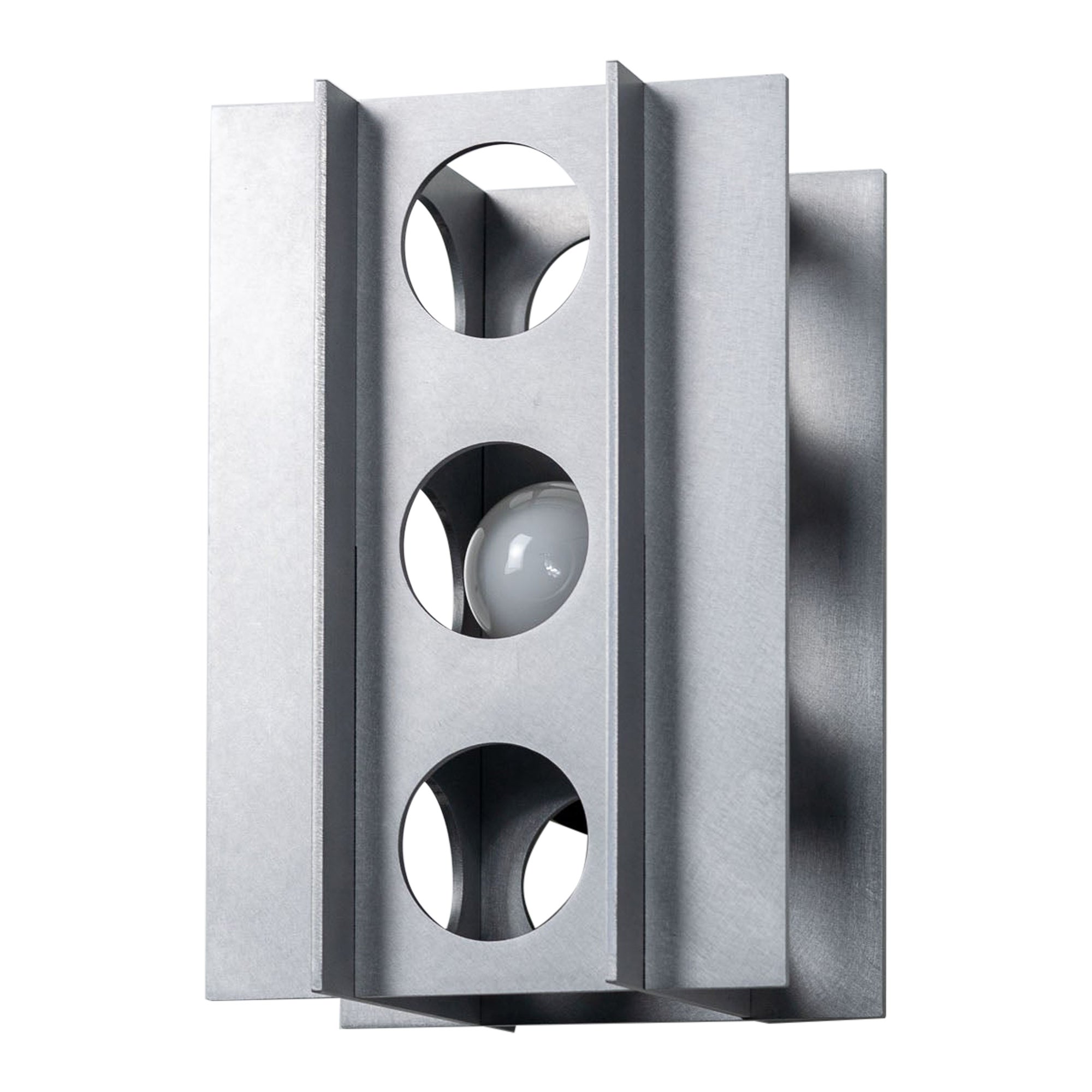 Tenfold 3T Wall Sconce in Satin Aluminum, Minimal Perforated Metal Wall Light