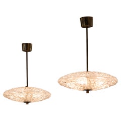 Pair of Orrefors crystal pendant lamp by Carl Fagerlund for Lyfa, Denmark 1960s