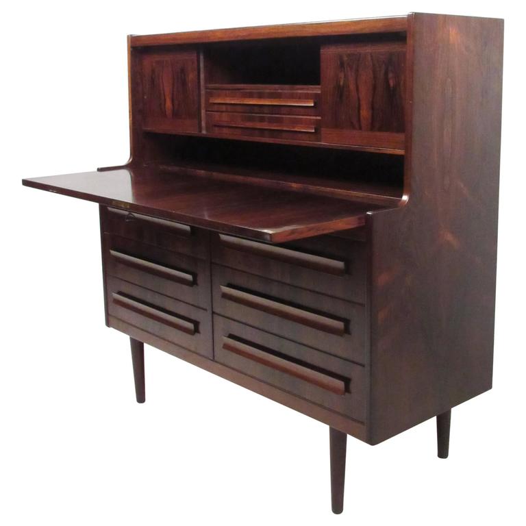 Mid Century Danish Rosewood Drop Front Secretary Desk For At Mid Century Danish Rosewood Drop Front Secretary Desk For