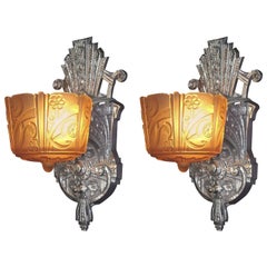 Pair of 1920s-1930s Vintage Slip Shade Sconces