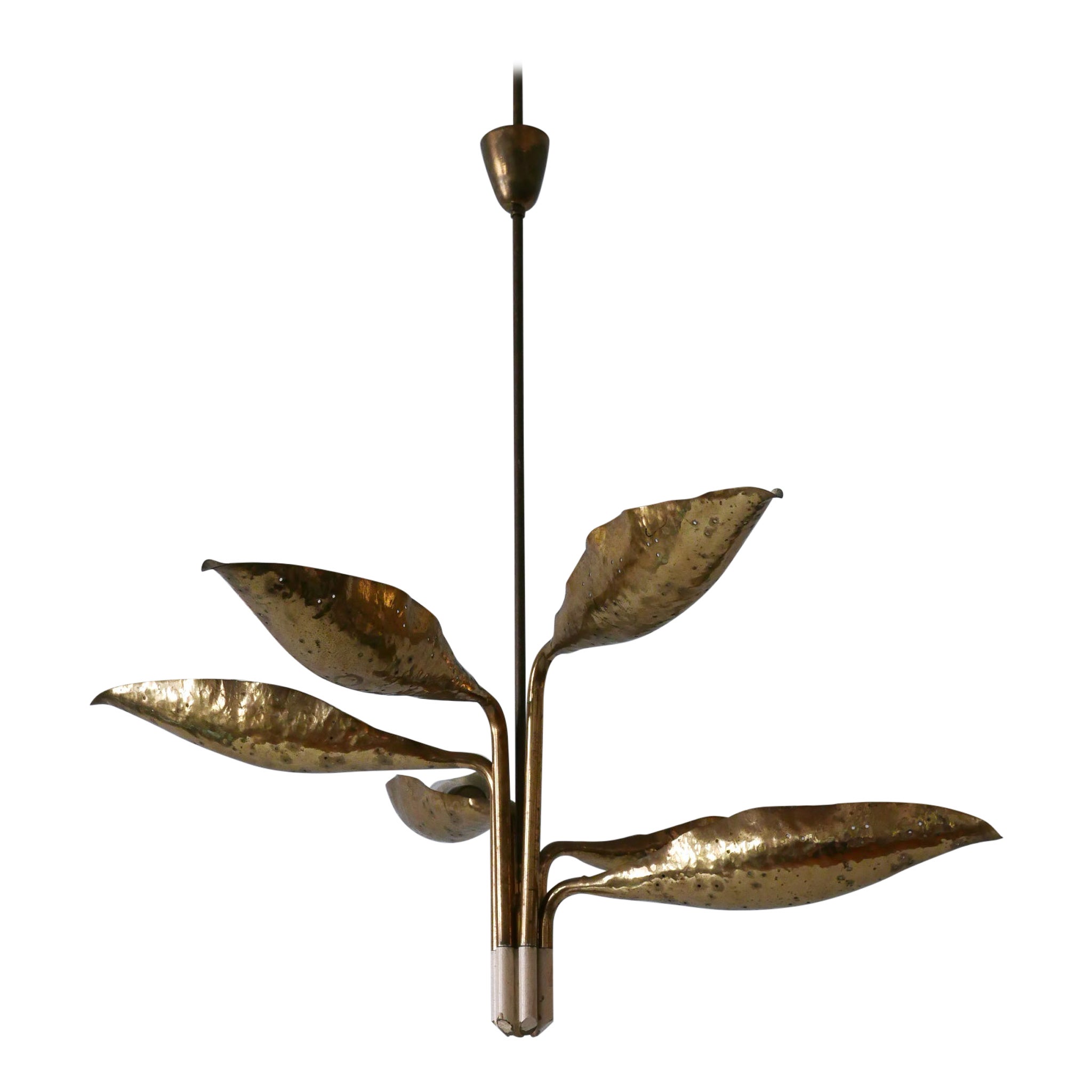 Angelo Lelii Perforated Brass Leaf Chandelier for Arredoluce Italy 1950s