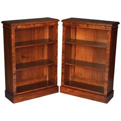 Pair of English Open Bookcases in Burr Walnut