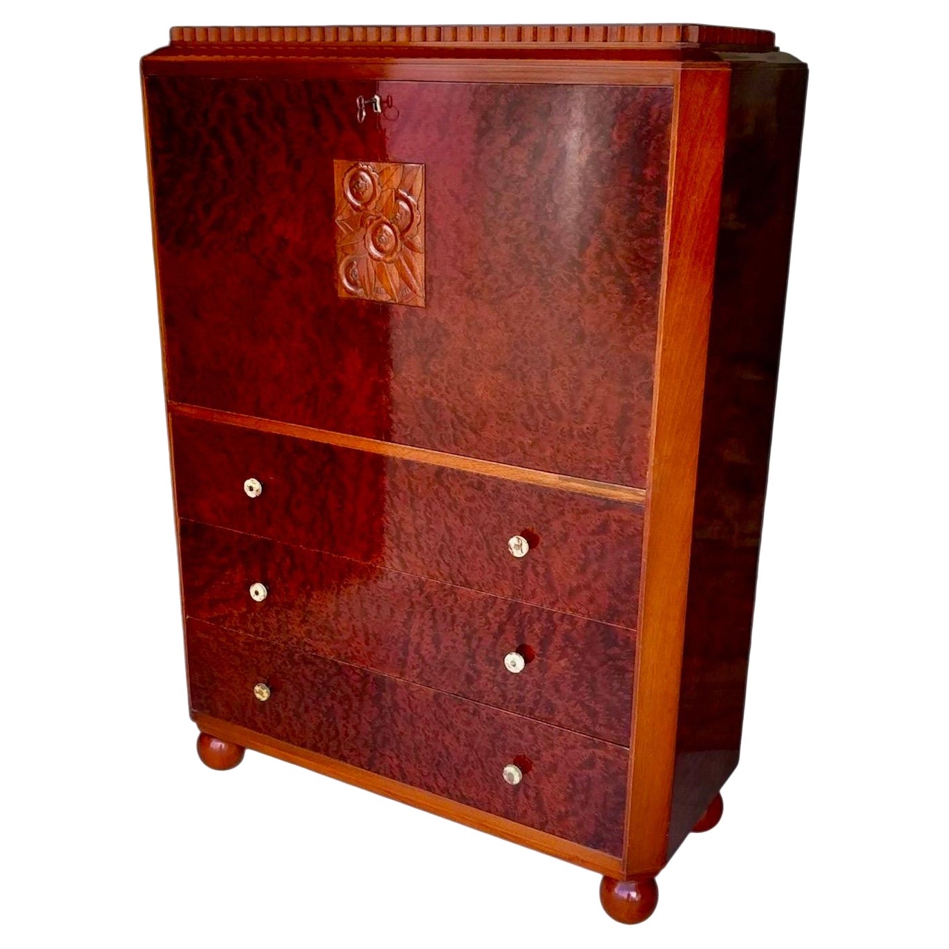 Secrétaire Art Déco Thompson en noyer Wood Wood en vente