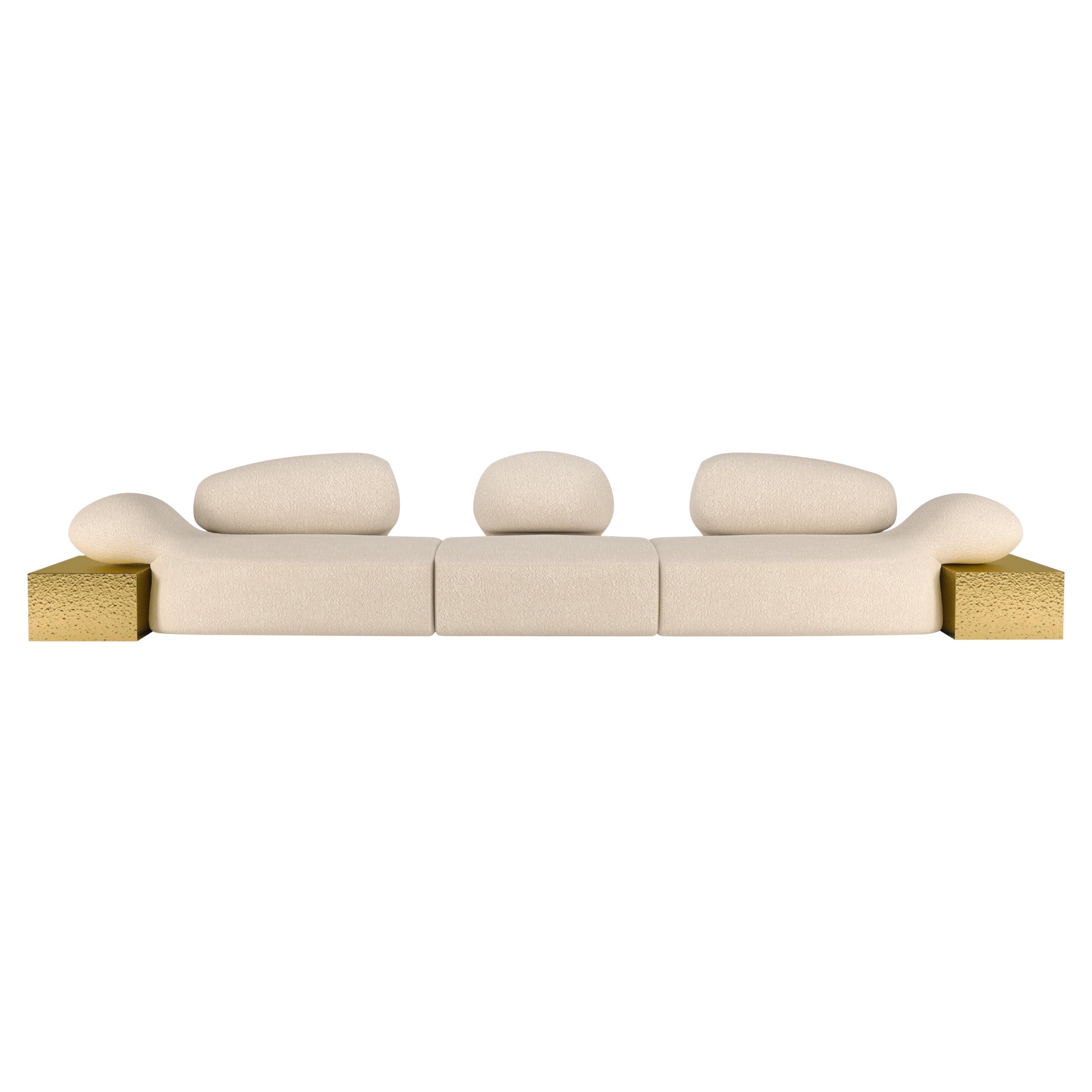21st Viv Id II Sofa Metlted Hammered Brass Bouclé Made in Portugal by Malabar