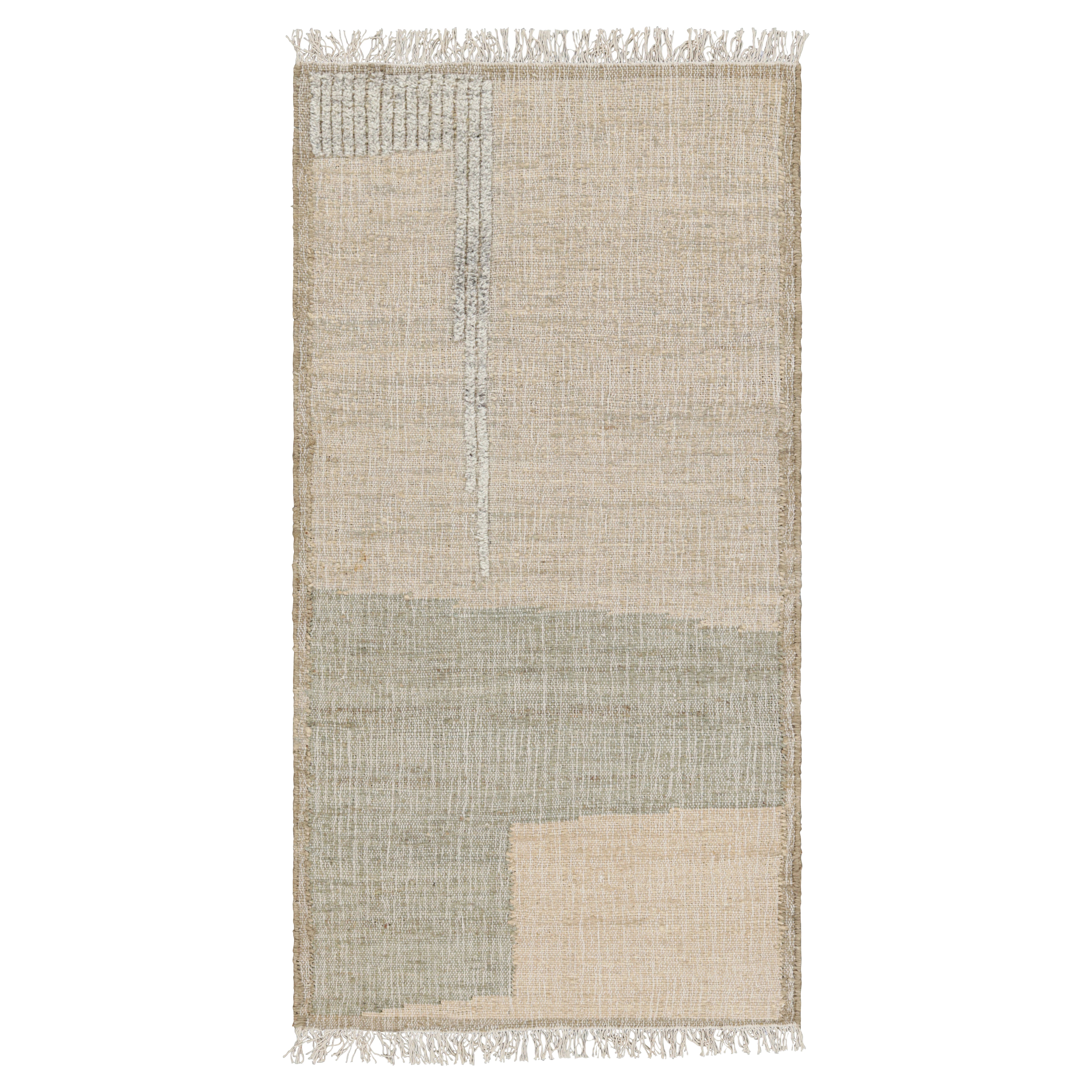 Rug & Kilim: runner a trama piatta con motivi geometrici beige e grigi in vendita