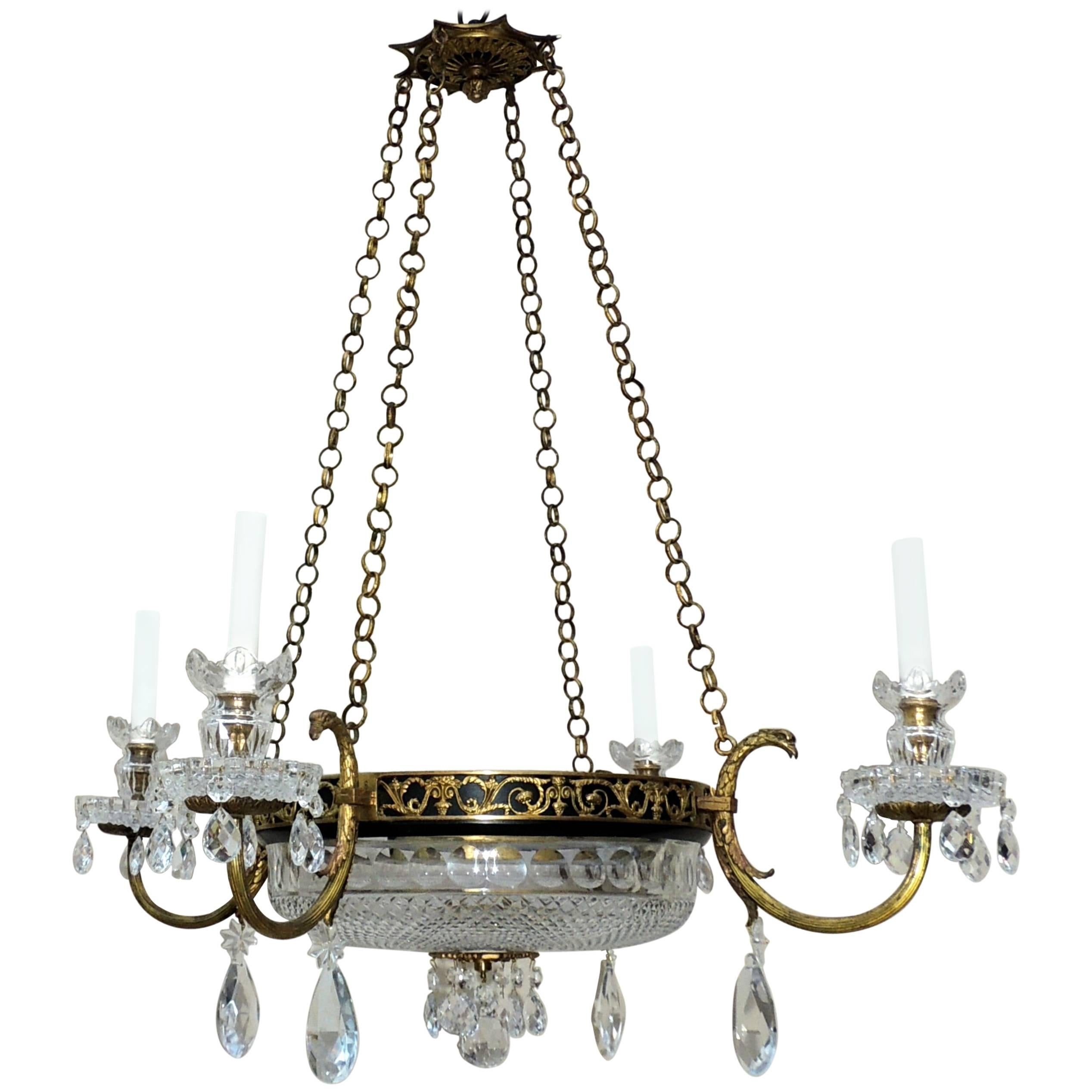 Elegant French Empire Bronze Patinated and Crystal Neoclassical Chandelier For Sale