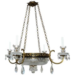 Elegant French Empire Bronze Patinated and Crystal Neoclassical Chandelier