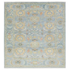 Apadana's  Contemporary Sultanabad Floral Wool Rug In Light Blue