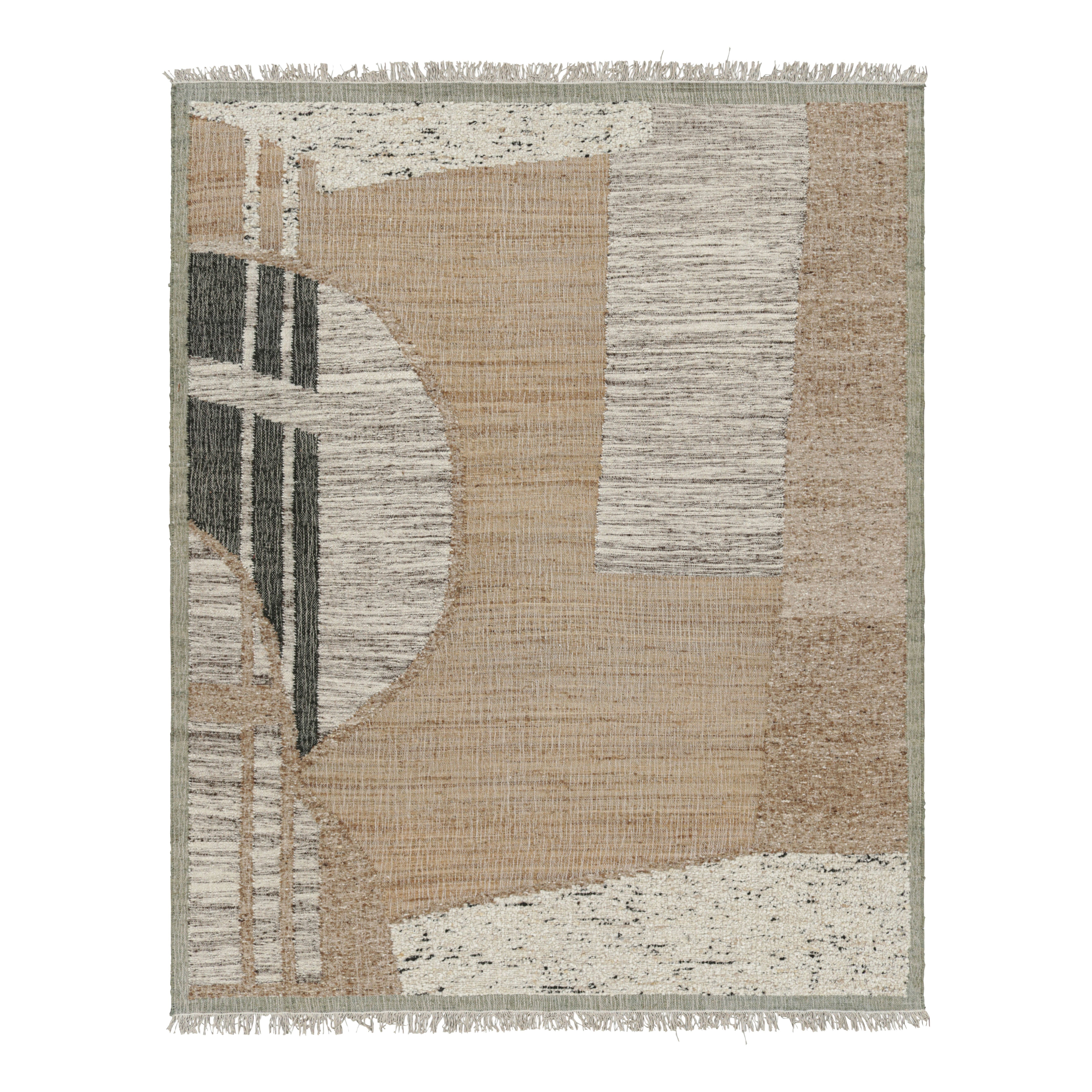 Tejido plano abstracto de Rug & Kilim con motivos geométricos en beige, crema y negro