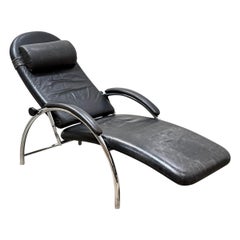 Optima Reclining Lounge Chair by Ingmar + Knut Relling - Black Leather + Chrome