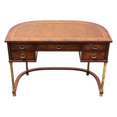Vintage Demilune Campaign Style Desk By Sligh - Burl + Brass Entry Table