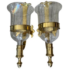 Pair of Brass Wall Mounted Hurricane Lanterns by Chapman