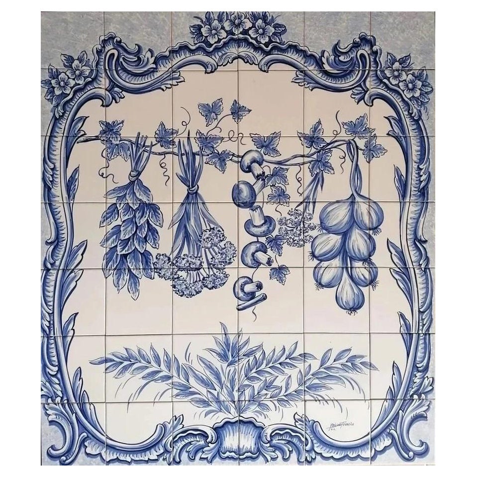 Salpicadero de azulejos de cocina - Azulejos portugueses pintados a mano "Comidas colgantes"