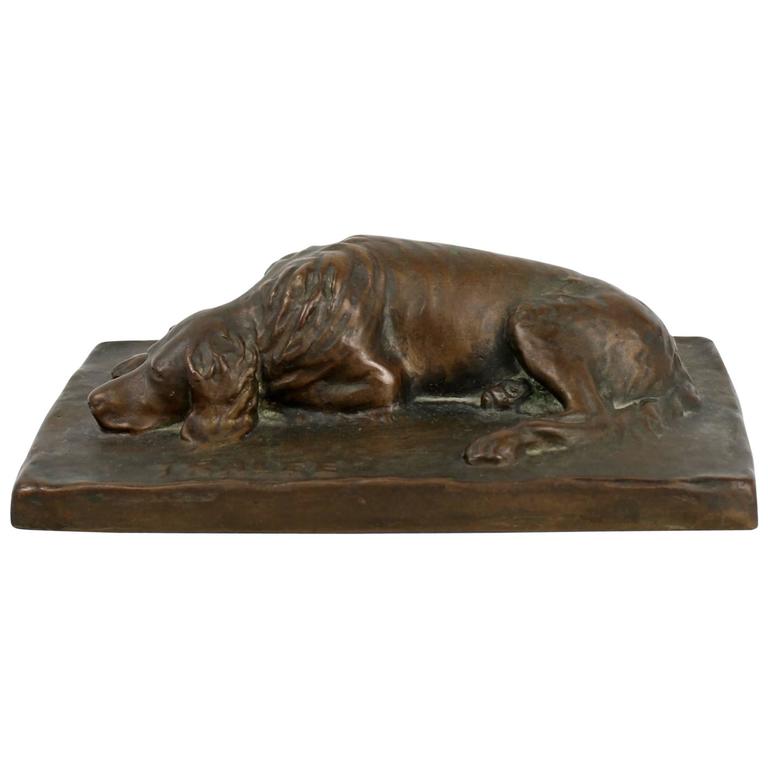 Antique Roman Bronze Works Sculpture of a Labrador Retriever Dog
