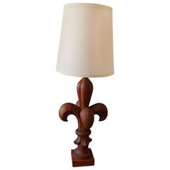 Large European Caved Wood "fleur de lis" Lamp