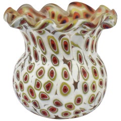 Diminutive Millefiori Murano or Venetian Art Glass Red and White Vase